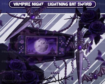 Animated Stream Decoration: Aesthetic Spooky Purple Roses Twitch Overlay, Violet Halloween Brooch, Bat Sword, Pearl Witchcraft Vtuber-Asset