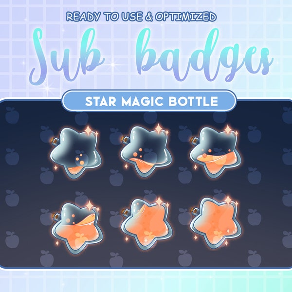 Orange Star Magic Star Bottle Twitch Sub Bit Badges / Kawaii / Cute sub badges / Badges For Streamers / Streamer / Glossy Magic Star
