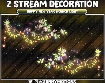 Animated Happy New Year Eve Party Twinkle Light Stream Decoration, Sakura Branch Light Twitch Overlay, Bulb Spring Season, Christmas Holiday