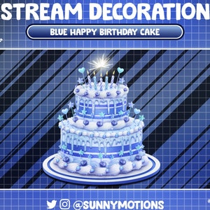 2x Animated Stream Decoration: Paste Blue Blueberry Happy Birthday Cake, Sparkles Candle Party, Yummy Celebrate Anniversary Twitch Overlay