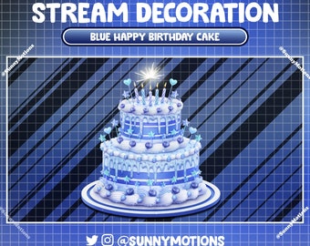 2x Animated Stream Decoration: Paste Blue Blueberry Happy Birthday Cake, Sparkles Candle Party, Yummy Celebrate Anniversary Twitch Overlay