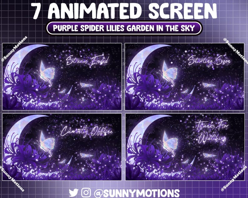 Animated Dark Purple Spider Lily Garden the Sky Twitch Screen Overlay ...