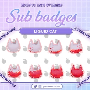 8 insignias de subbit de Twitch de botella de gato líquido rojo oscuro, insignias de botella de estrella Kawaii para streamer, oreja carmesí mágica, superposición de Twitch de maullido de Halloween