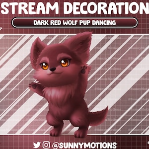Animated Stream Decoration: Aesthetic Dark Red Wolf Pup Dancing, Blood Baby Wolf Cub Twitch Overlay, Animals Forest Spirit Pup Vtuber Asset