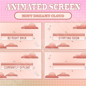 5x Animated Twitch Cute Peach Color Dreamy Cloud Screens / Animated Overlay Twitch Peach Fruit Cloud Theme Screens / Kawaii / Streamer