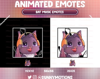 Animated Cute Bat Listen Music Note Twitch, Discord Emotes, Kawaii Pastel Dance Halloween, Spooky Dracula Emoji, Witchy Stream Pet Streamer