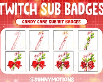 Insignias de subbits de lealtad de Twitch de bastón de caramelo / Decoraciones de fiestas navideñas de Navidad / Gestos Kawai de Año Nuevo / Insignia de suscriptor de discordia / Piruleta dulce