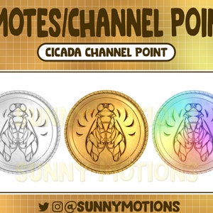 3 Twitch Cool Gold Cicada Coin Emotes, Cicadas Channel Points, Kawaii Cute Insects Emotes, Pastel Streamer Graphics, Gamer Sub Bit Badges