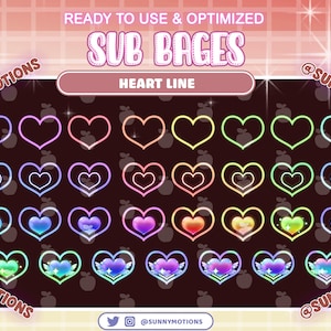 31 bunte Neon-Kristall-Herz-Twitch-Sub-Abzeichen, Regenbogen-Glitzer, Winkel, Liebe, Valentinstag, Kawaii, Bit-Spendenabzeichen, Streamer, Discord, Youtube