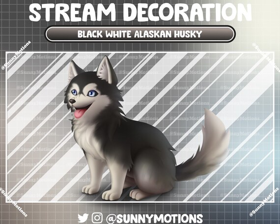 Animated Stream Decoration Animal Soft Plushy Toy: Aesthetic Black White Siberian Alaskan Husky, Sled Dog Add-on, Kawaii Sibe Twitch Overlay