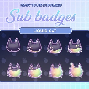 kawaii regenboog vloeibare kattenfles Twitch subbit badges / fles magische ster / schattige badges voor streamer / magische kattenoor / miauw twitch-overlay