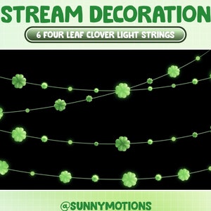 Animated Twitch Stream Decoration: Green Four Leaf Clover Lights String / Cozy St Patrick&#39;s Day / Plant Light Chain / Green Shamrock Clovers
