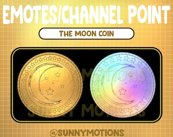 Celestial Gold Crescent Moon Coin Twitch Emotes / Cool Channel Points / Kawaii / Lindos gráficos Rainbow Galaxy Streamer / Insignias Star Sub Bit