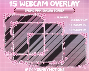 15 アニメーション春の桜ウェブカメラオーバーレイ、ピンクの桜、花園、アニメの日本のフレーム装飾、ウェブカメラのボーダー、カメラストリーム