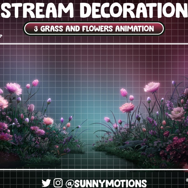 3x animierte Stream-Dekoration: Magisch leuchtender Garten-Twitch-Overlay, Feenblume, Pfingstrose, Wolfsfluch, Frühlingsnacht-Deko für Streamer, OBS