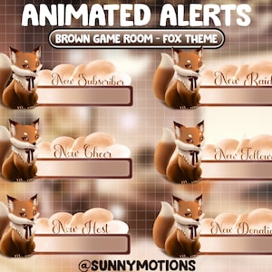 6x Animated Twitch Cute Orange Fox Theme Overlay Alerts / Brown Fox Alerts / Kawaii Cloud / Meteor / Falling Star / Streamer Aesthetic