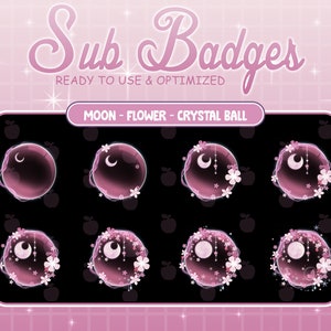 Light Pink Moon Magic Bottle / Wild Flower Twitch Sub Bit Badges / Kawaii Sakura Crystal Ball / Christmas, Cherry Blossom Badge For Streamer