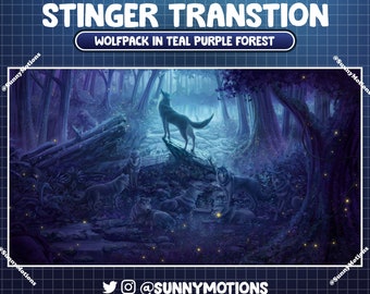 2x Animated Stream Stinger Transition: Wolfpack Family In Blue Purple Dust Forest Night, Tree Trunk, Rock, Groundwater Alerts, Panel, Scene