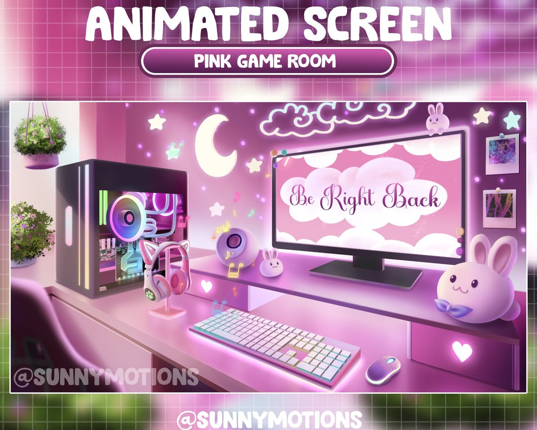 ANIMATED PC Room Gamer Cozy Overlay - Plant / Gaming Overlay House Etsy Night Twitch / Retro Purple / Play / Kawaii Stream Lo-fi Scenes Aesthetic