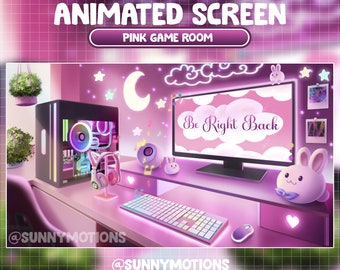 ANIMATED Twitch Overlay / Lo-fi Aesthetic Gaming PC Room Scenes / Retro Purple Plant House / Cozy Kawaii Gamer Play / Night Stream Overlay