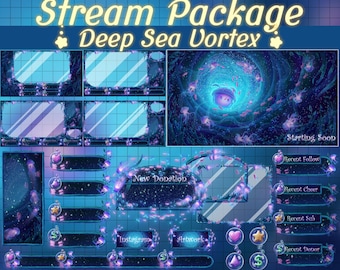 ANIMATED Cosmic Underwater Jellyfish Stream Package: Galaxy Sea Twitch Overlay, Cute Glowing Creature, Fantasy Ocean Scene, Aquarium Vtuber