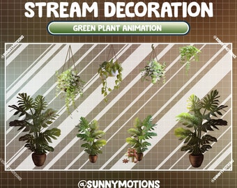 8 Animated Twitch Overlay Stream Decoration: Lo-fi Green Plant Pots / Cozy Hanging Plants / Cute Leaves Cottagecore / Green House Add-on