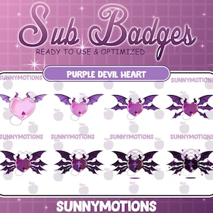 8x Monster Hearts Twitch Sub Bit Badges, Scary Devil Wings, Halloween Purple Blood Evil Horn Badge For Streamer, Dark Sweet Love Overlay
