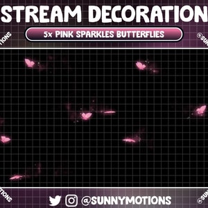 5x Animated Stream Decoration Cute Cozy Theme: Magical Pink Sparkles Smoke Butterflies Flying, Spring Night Twitch Overlay Star Fairy Wings