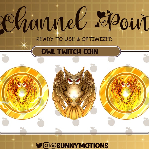 Cool Owl Twitch Channel Point, Night Bird Coin Emotes, Cute Bird, Pastel Kawaii Streamer Graphics, Lightning Gamer, Gold Owlet Sub Bit Badge