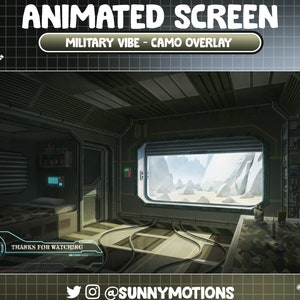 6x ANIMATED Stream Screen: Military Room Vibe, Green Camo Twitch Overlay, Military Uniform Train, Soldiers, Armed Forces At Wild Desert
