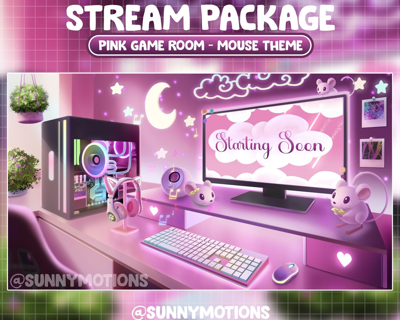 ANIMATED Twitch Overlay Stream Package / Lo-fi Aesthetic Mouse Bedroom ...