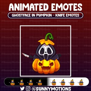 Animerade Twitch-emotes: Läskigt spökansikte i pumpa, kawaii spökansikte-överlägg Dead Killer Halloween Liemannen-emoji Stream Discord Mixer bild 5