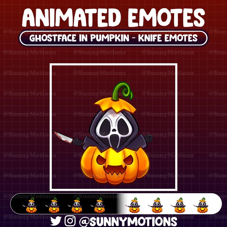 Animerade Twitch-emotes: Läskigt spökansikte i pumpa, kawaii spökansikte-överlägg Dead Killer Halloween Liemannen-emoji Stream Discord Mixer bild 5