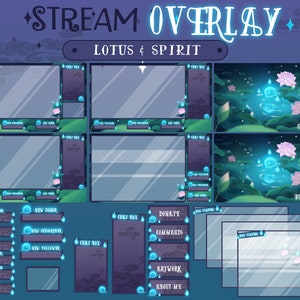 Paquete de transmisión de Twitch ANIMADO COMPLETO / Fantasma espiritual en el conjunto de superposición de flujo de estanque de loto mágico / Orbes superpuestos flotando en el diseño de Twitch del estanque