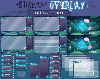 FULL ANIMATED Twitch Stream Package / Spirit Ghost In Magical Lotus Pond Stream Overlay Set / Overlay Orbs Floating In Pond Twitch Design