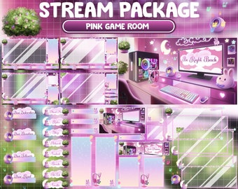 FULL ANIMATED Twitch Overlay Stream Package / Lo-fi Aesthetic Screen / Retro Purple Plant House / Cozy Kawaii Rabbit Gamer Play Room / Alert