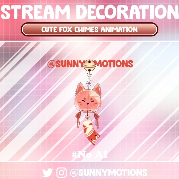 Animated Twitch Stream Decoration Animal: Kawaii Cozy Fox Wind Chime / Lo-fi Aesthetic Red Fox Wind Bell Twitch Overlay / Cute Vtuber Add-on