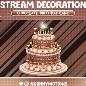 2x animierte Stream-Dekoration: Paste Brown Chocolate Socola Happy Birthday Cake, Sparkles Candle Party, Celebrate Anniversary Twitch Overlay