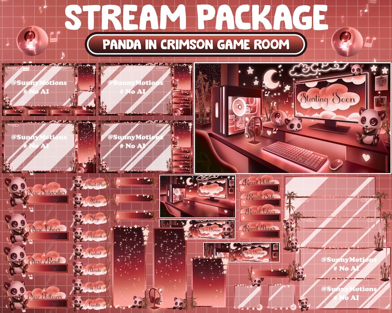 Recent Sub ANIMATED Twitch Overlay Stream Package: Lo-fi Aesthetic Dark Crimson ...