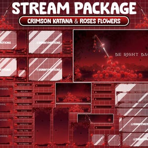 Può includere: Un pacchetto di streaming Twitch rosso e bianco con una katana cremisi e rose. Il pacchetto include pannelli per nuovi abbonati, cheer, donazioni e follower. Include anche uno schermo "Be Right Back" con una katana e rose.