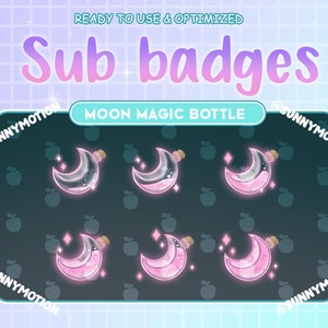 Light Pink Moon Magic Moon Bottle / Twitch sub / Bit Badges / Kawaii / Cute sub badges / Badges For Streamers / Streamer / Magic Moon Star