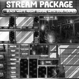 Animated Twitch Stream Package Overlay / Black & White Shrine With Soul Flames / Aesthetic Torii Gate / Mythology Japanese / Spider Lilies