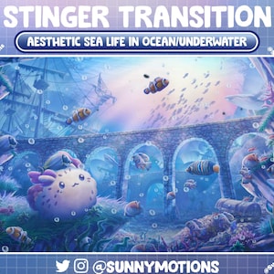 2 Animated Stream Stinger Transition: Lo-fi Aesthetic Sea Life Ocean, Underwater Twitch Overlay, Shark, Whales Coral OBS Vtuber Assets Alert