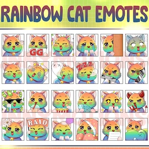 34 Twitch Discord Emotes Cute Rainbow Cat / Kawai Chibi Kitty Emoji / Kitten Sub Bit Badges / Streamer Premade Pack / House Pet Bundle Mixer