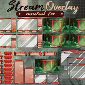 FULL ANIMATED Twitch Stream Package / Peaceful Green Japanese Forest Overlay / Spirit Nine Tailed Fox In Magical Forest  / Gate Japan Scenes