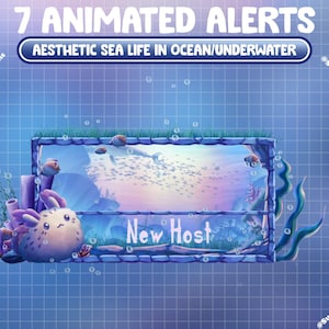 Animated Alerts: Lo-fi Aesthetic Aquatic Sea Twitch Streamers Youtube Kick Discord, Nemo Fish, Shark Whale Coral, Seaweeds, Sunshine Overlay