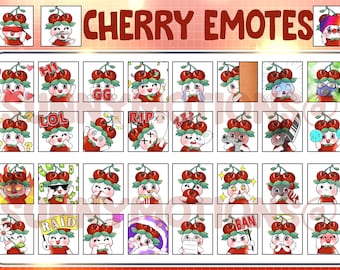 35 Cute Chibi Kawaii Red Cherry Twitch Discord Mixer Youtube Emotes / Fruit Emoji / Subscriber Badges / Reddish Fruit Loyalty Sub Bit Badges