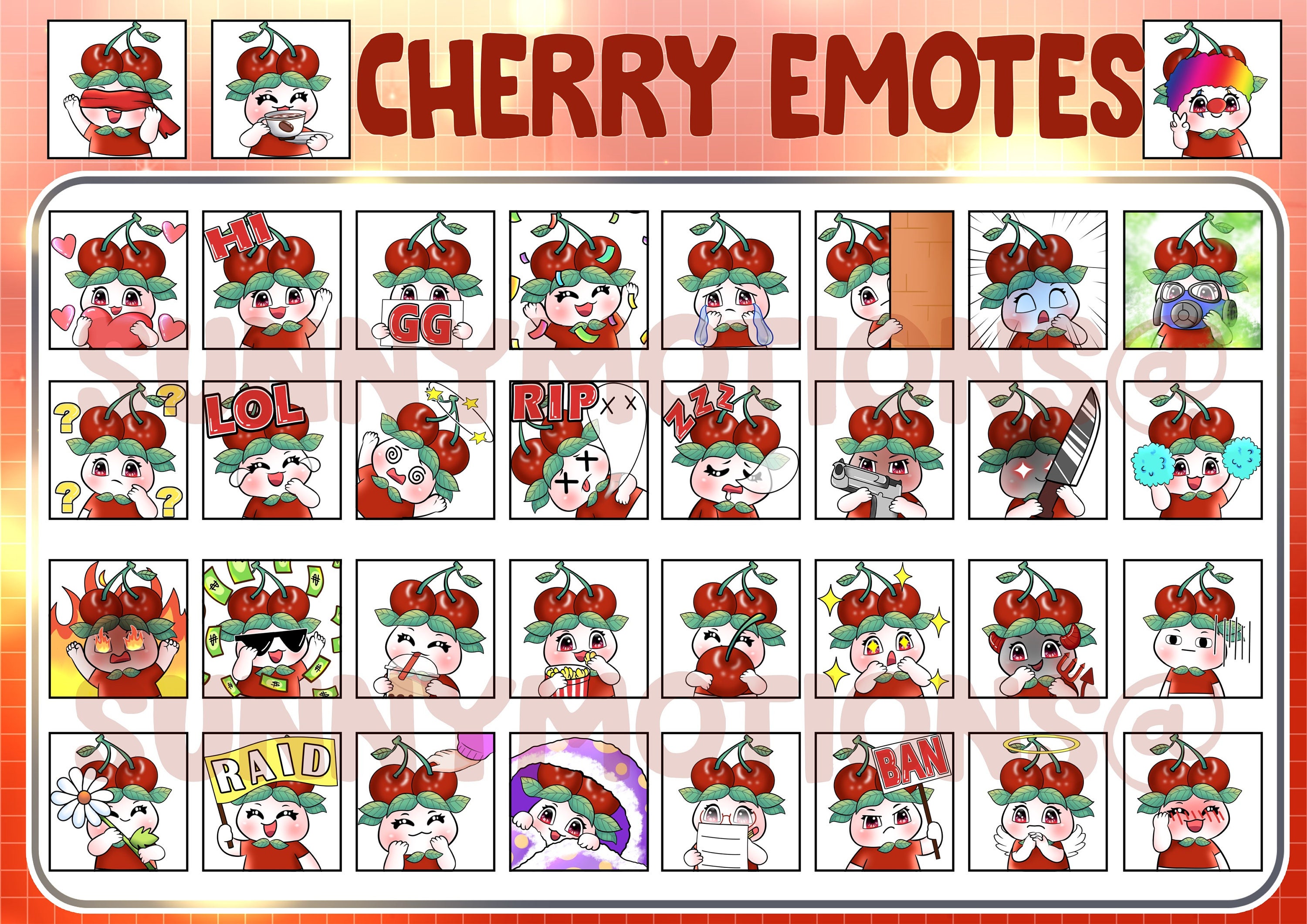 35 Cute Chibi Kawaii Red Cherry Twitch Discord Mixer Youtube Emotes / Fruit Emoji / Subscriber Badges / Reddish Fruit Loyalty Sub Bit Badges