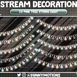 10 Pastel Pine Tree String Lights Party Stream Decoration Aesthetic Lo-fi Warm Orange Merry Christmas Kawaii Xmas Night Party Twitch Overlay