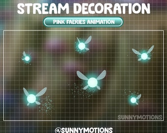 Animated Stream Decoration Magical Turquoise Fairy Theme / Kawaii Twitch Overlay / Lofi Aesthetic / Faeries Fireflies Vtube Accessory Add-on